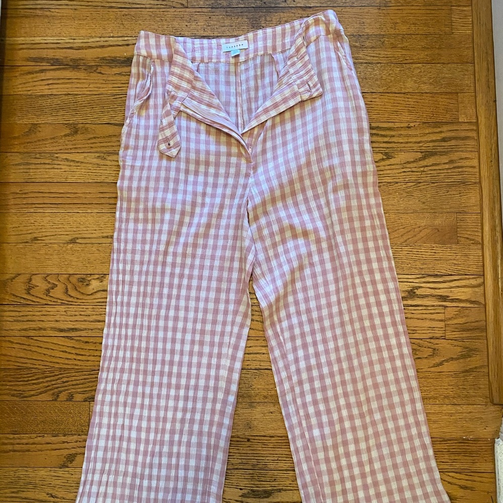 Topshop plaid linen pants
